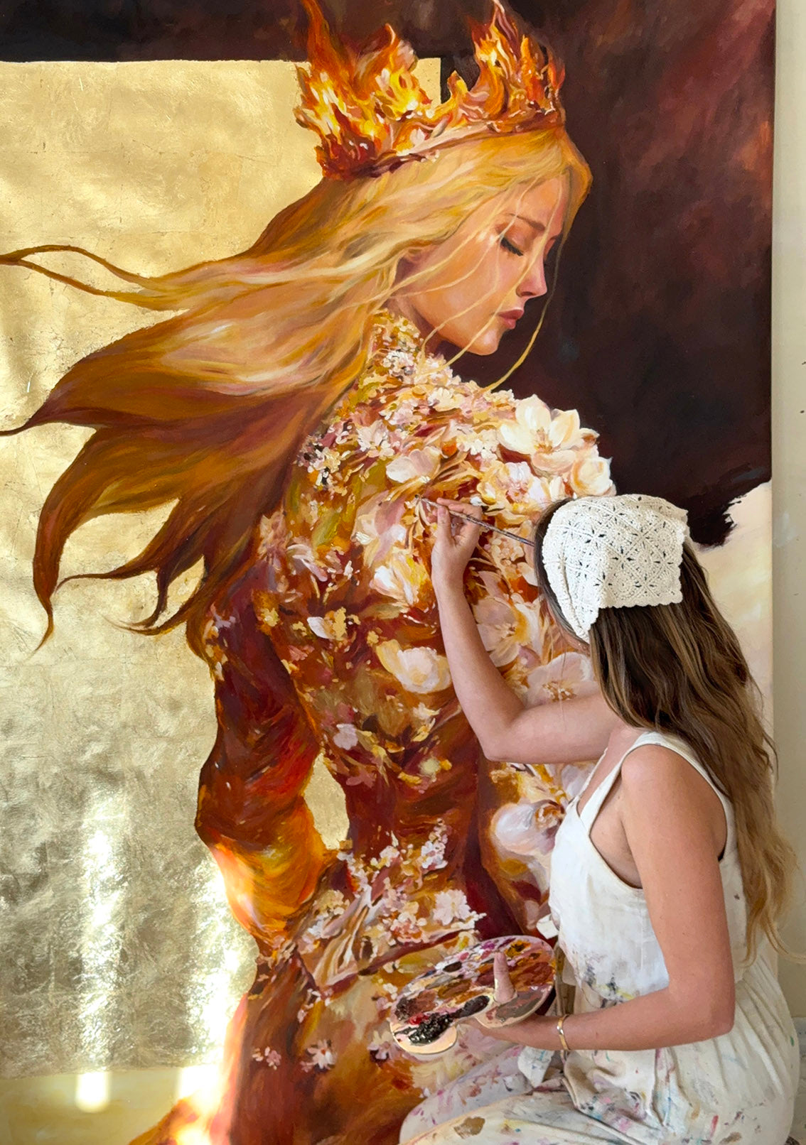 slim fit dress slacks GICLEE PRINT Angel Painting Angel of Joy Gold Grey White Home Wall Art –  Contemporary Art by Christine main image 1