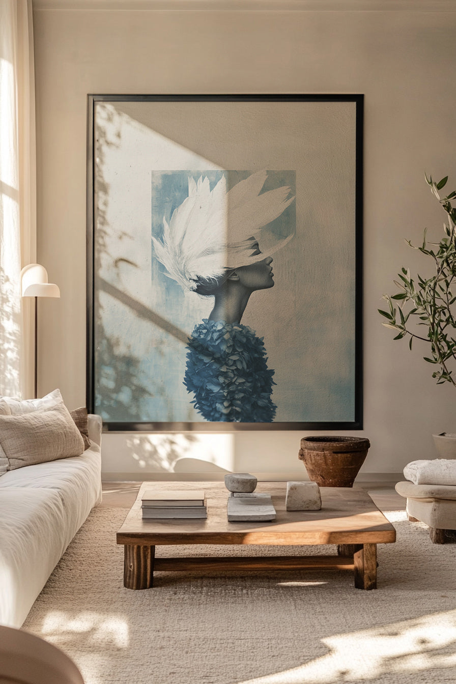 Wings of the Soul - original painting with music and oak frame