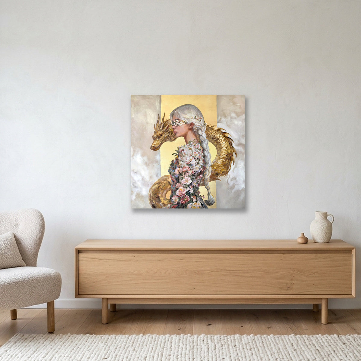 Golden Guardian — 70×70cm, 28×28" Acrylic Mount