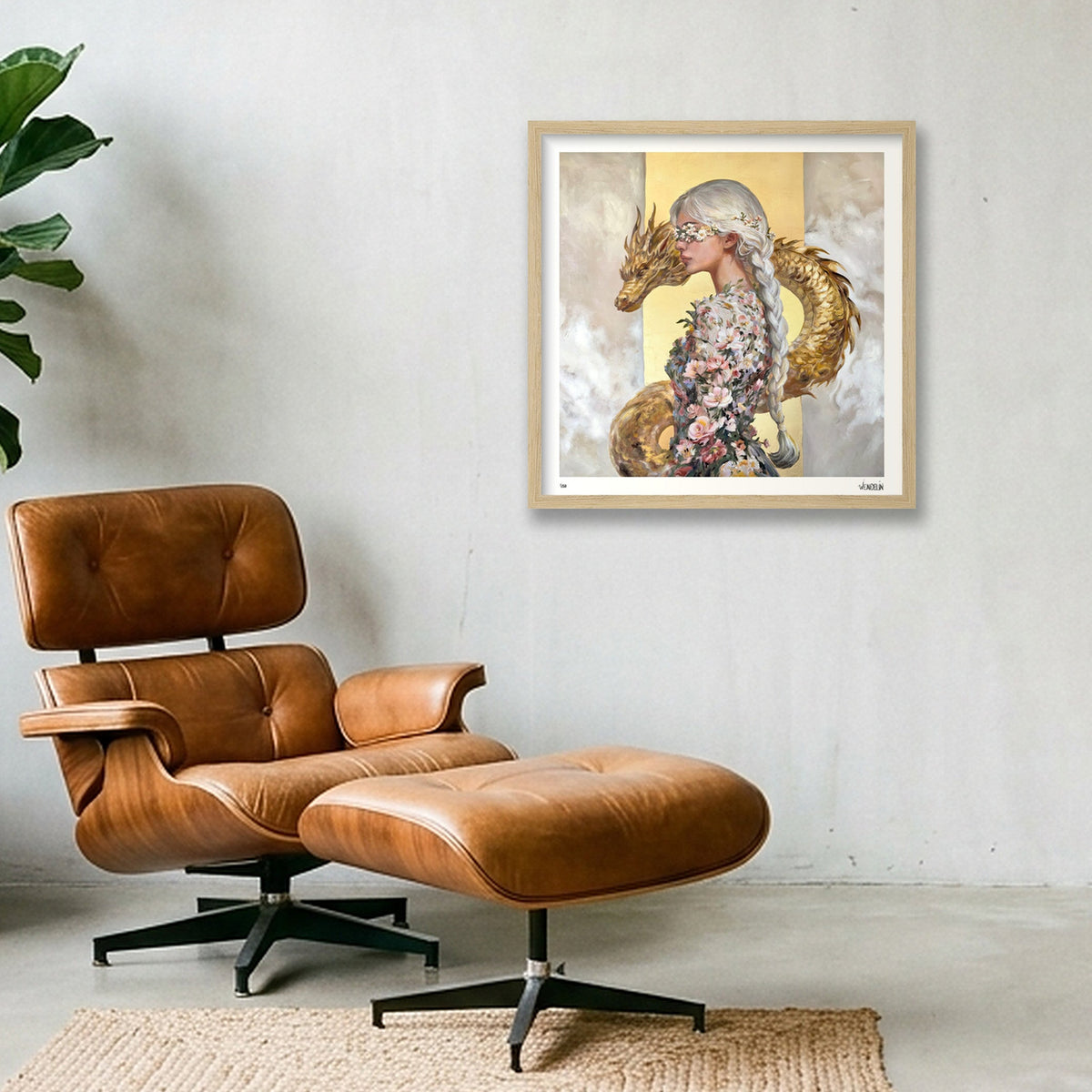 Golden Guardian — 40×40cm, 16×16" Oak Frame