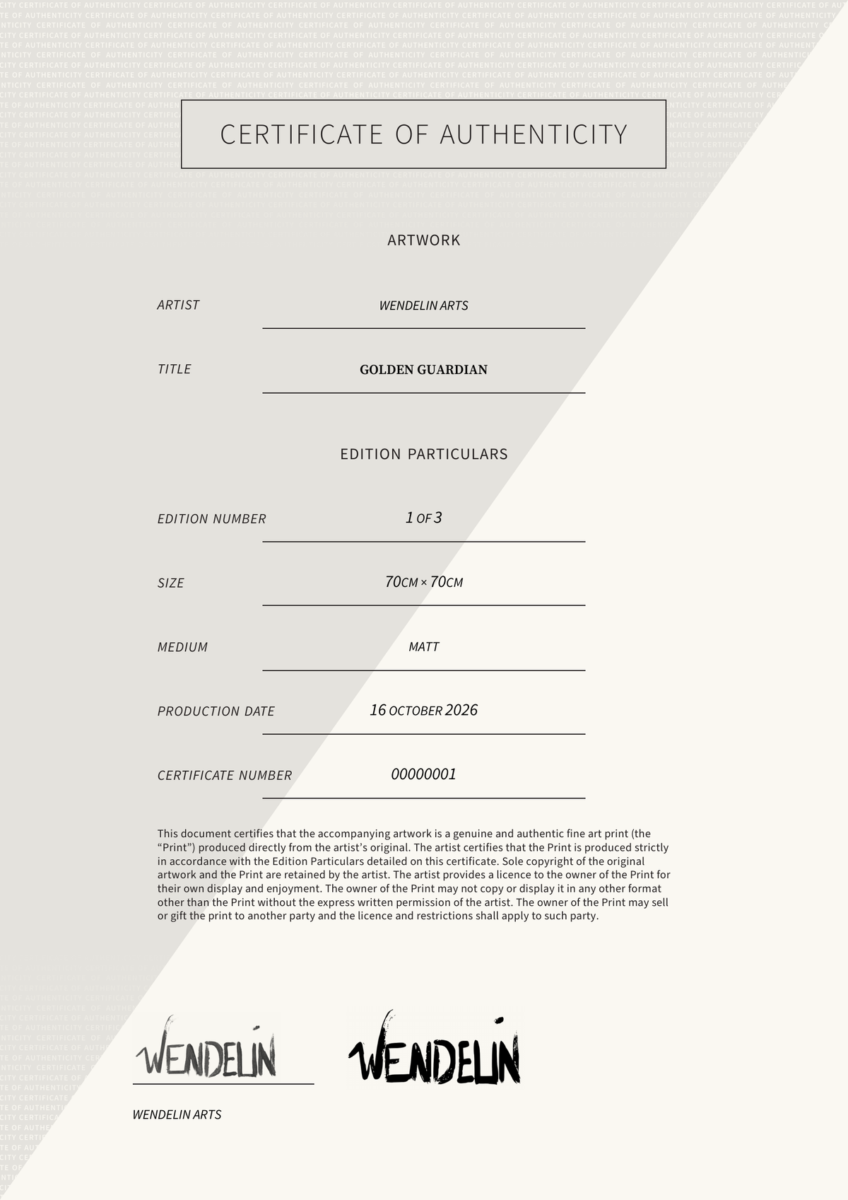 Golden Guardian — Certificate of Authenticity