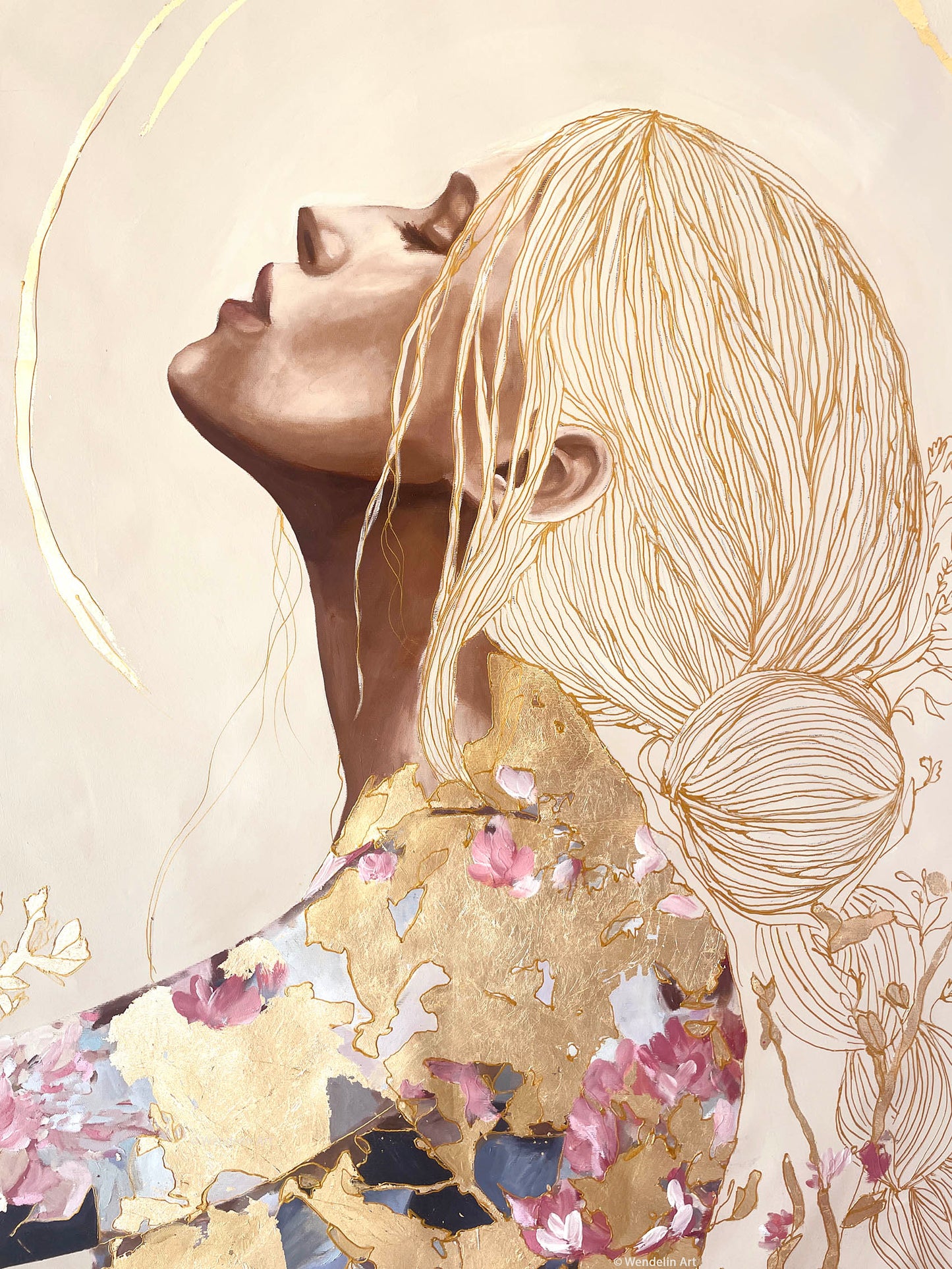 A heart of gold and flowers - Original Painting