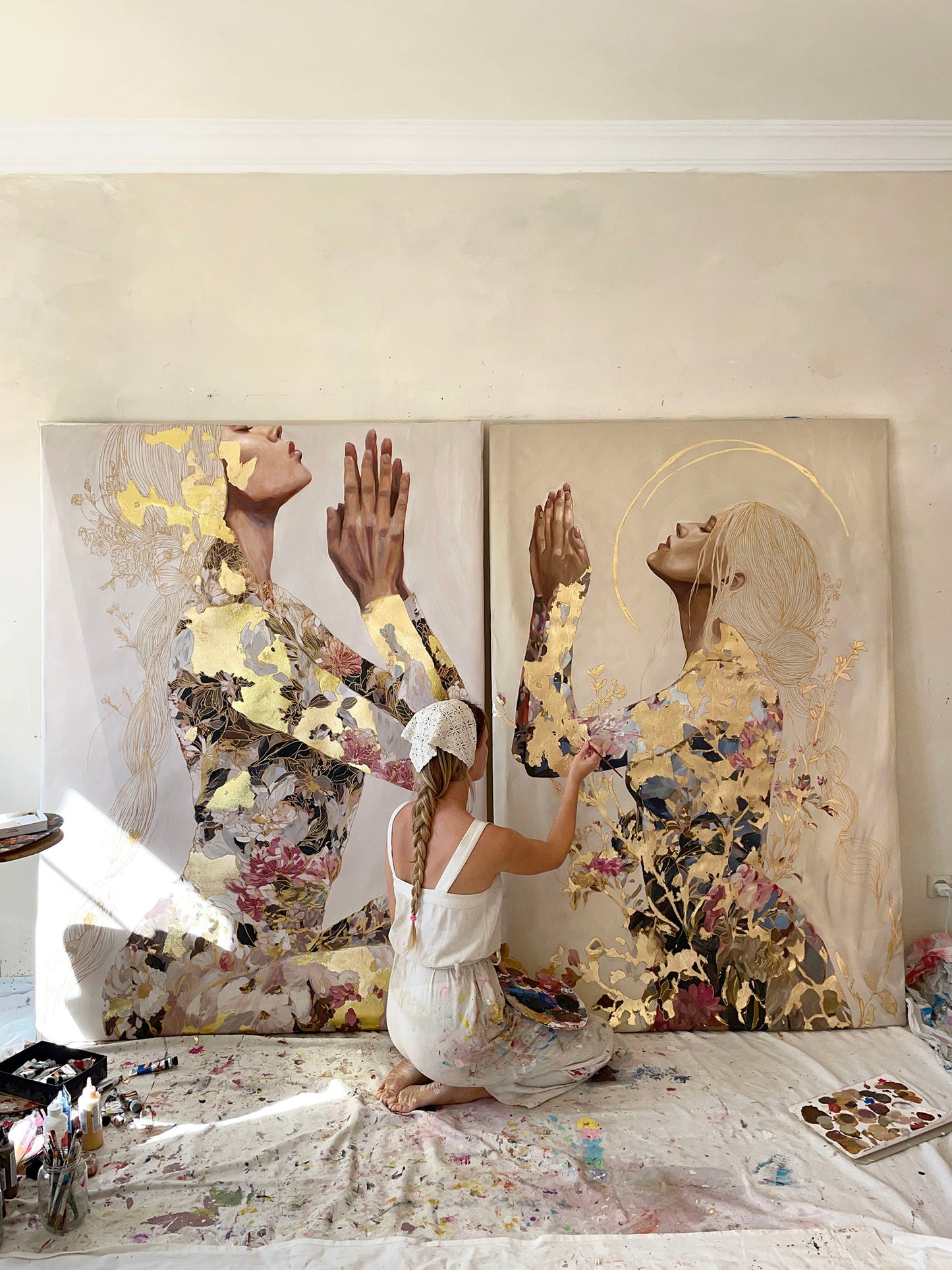 A heart of gold and flowers - Original Painting