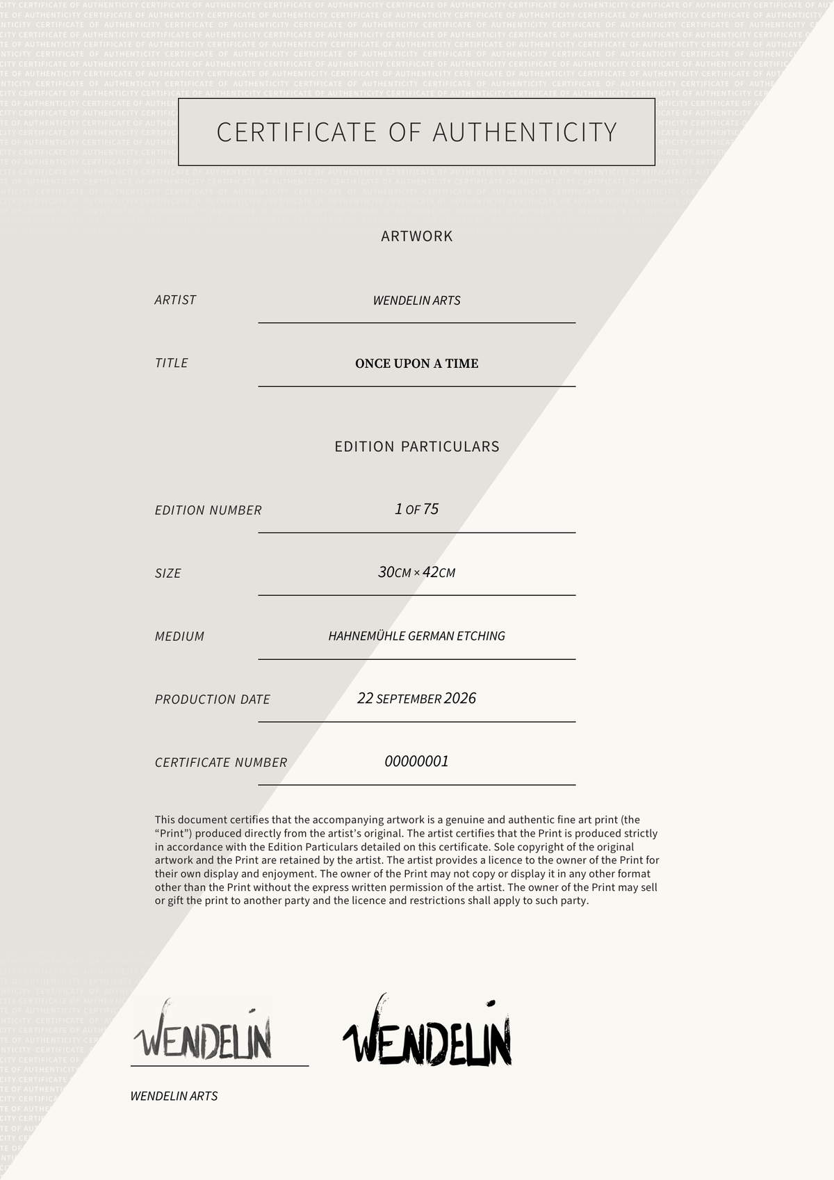 Once Upon a Time — Certificate of Authenticity