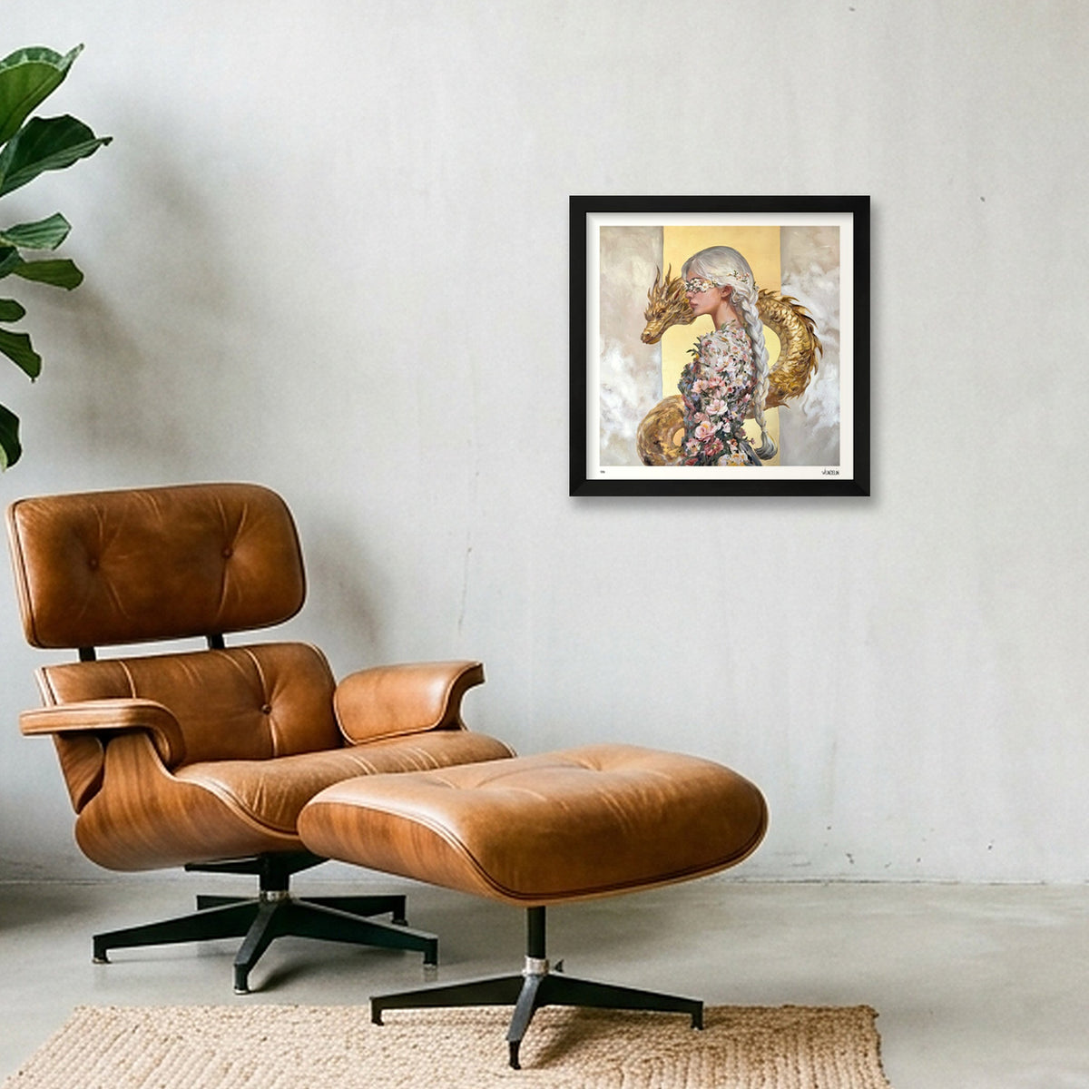 Golden Guardian — 30×30cm, 12×12" Black Frame