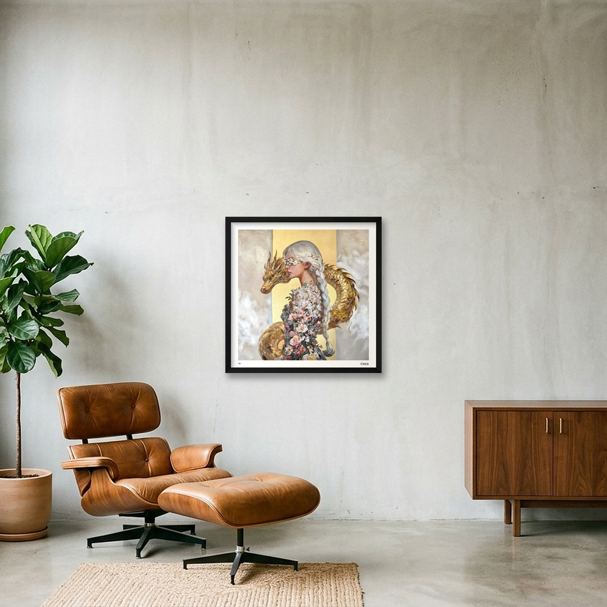 Golden Guardian — 50×50cm, 20×20" Black Frame